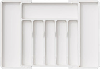Lifewit Silverware Drawer Organizer, Expandable Utensil Tray for Kitchen, BPA Free Flatware and Cutlery Holder, Adjustable Plastic Storage for Spoons Forks Knives, Large, White