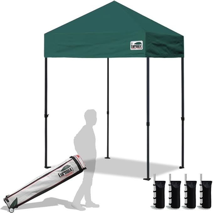 Eurmax USA 5x5ft Pop Up Canopy, Commercial Instant Tent for Outdoor Events, Patented No-Tip Rolling Storage Bag with 4 Sandbags, UV & Water Resistant, Heavy Duty Portable Shelter Gazebo,Green