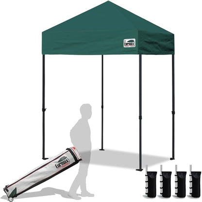 Eurmax USA 5x5ft Pop Up Canopy, Commercial Instant Tent for Outdoor Events, Patented No-Tip Rolling Storage Bag with 4 Sandbags, UV & Water Resistant, Heavy Duty Portable Shelter Gazebo,Green
