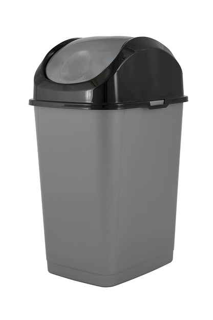 Superio Trash Can with Swing Top Lid 9 Gallon, Grey and Black Slim Waste Bin Durable Plastic 37 Qt Fit Small Spaces, Office, Bathroom, Under