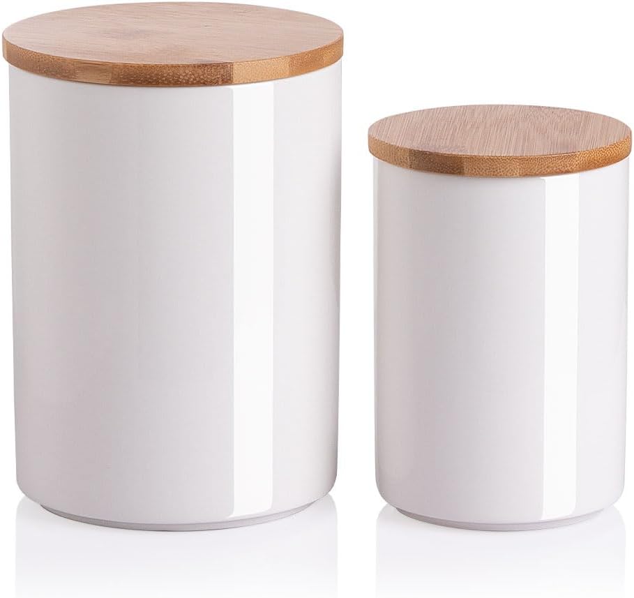Sweejar Kitchen Ceramic Food Storage Containers Set, Stackable Canisters for Countertop with Airtight Boomboo Lids for Serving Ground Coffee, Tea