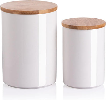 Sweejar Kitchen Ceramic Food Storage Containers Set, Stackable Canisters for Countertop with Airtight Boomboo Lids for Serving Ground Coffee, Tea