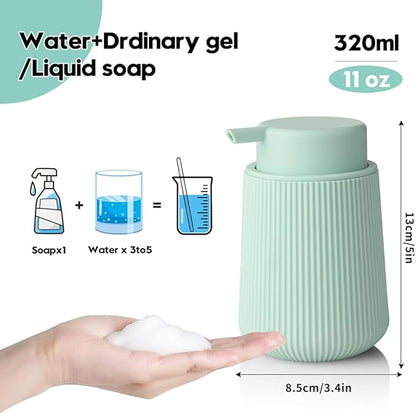 YAUKPH Striped Foaming Hand Soap Dispenser with Leak-Proof Pump for Bathroom and Kitchen Countertop 11 oz Light Green