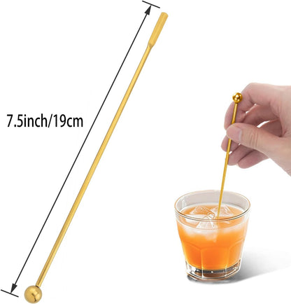 4PCS Stainless Steel Ball Stirring Stick Coffee Cocktail Drinks Milk Tea Bar Metal Stirrer Gold Length 7.5 inches