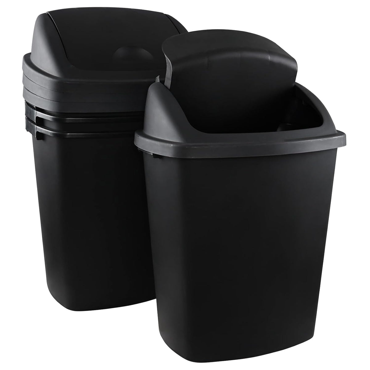 19 Gallon Kitchen Waste Bin, Large Plastic Trash Can, Black, Holds 70 Liters