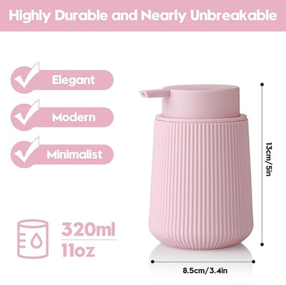 YAUKPH Striped Liquid Hand Soap Dispenser with Leak-Proof Pump for Bathroom and Kitchen Countertop 11 oz Pink
