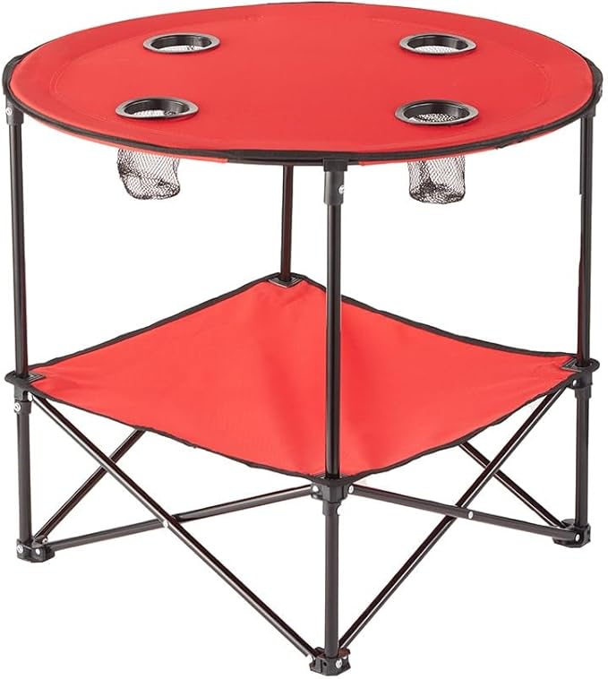 The Lakeside Collection Portable Folding Picnic Table with Shelf - Waterproof, Perfect for Outdoors - Red