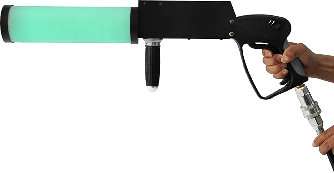 LED CO2 Jet Gun for Wedding DJ Party, RGB Automatic Color-Changing Handheld CO2 Cannon Gun DJ Fog Gun CO2 Jet Machine Blaster with 10ft Hose for Stage Effect, Concert, Disco, Halloween