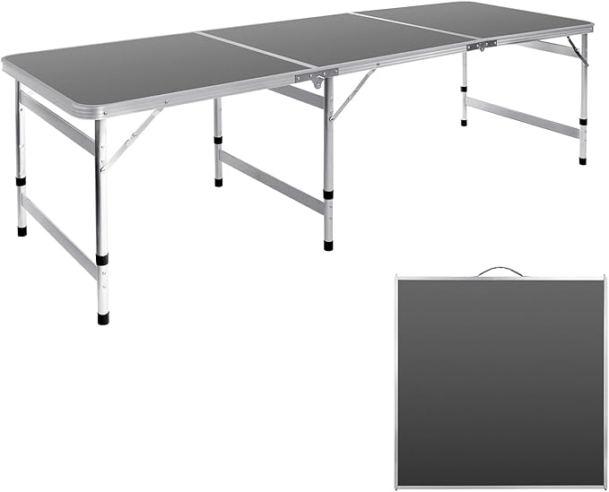 Moosinily Camping Table 6FT Folding Table Large 3 Adjustable Height Portable Picnic Table Camp Aluminum Outdoor Picnic BBQ Black
