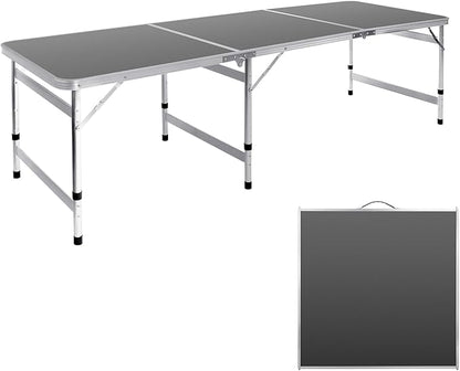 Moosinily Camping Table 6FT Folding Table Large 3 Adjustable Height Portable Picnic Table Camp Aluminum Outdoor Picnic BBQ Black