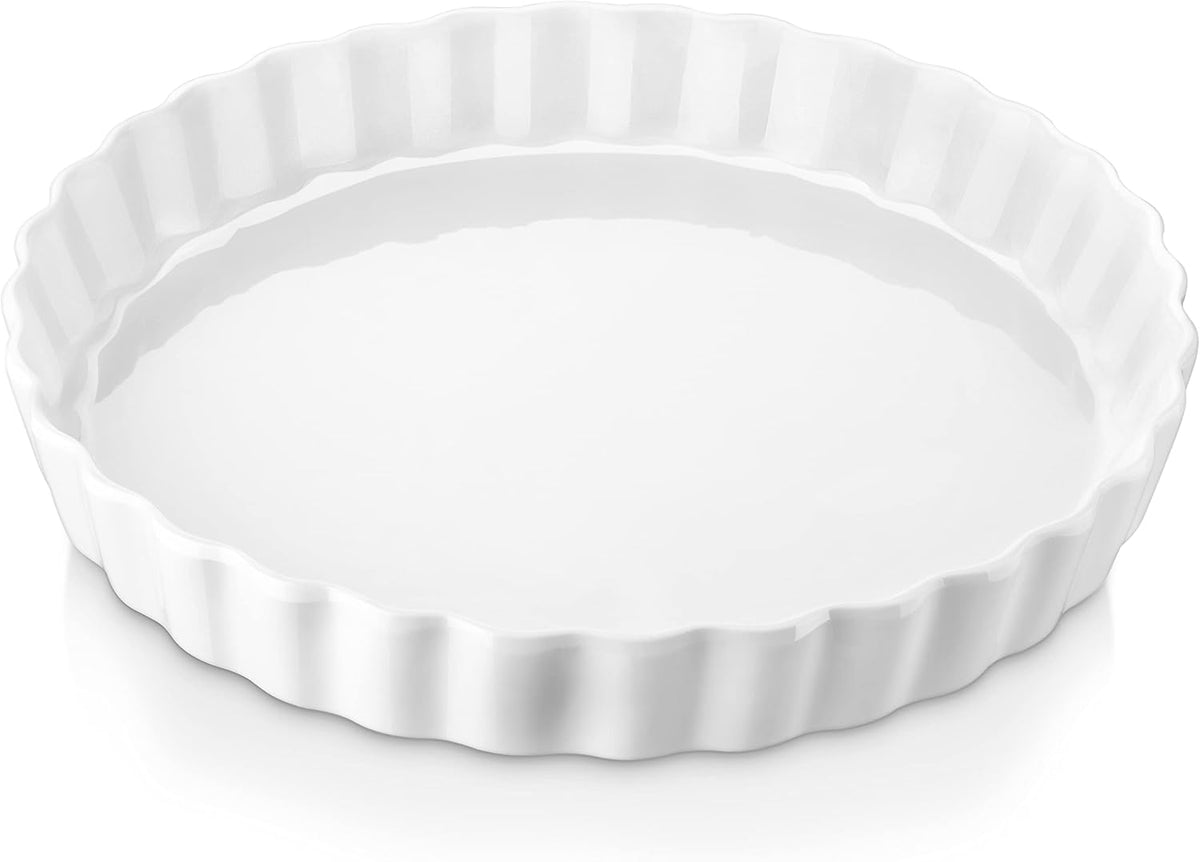 Lovecasa Porcelain Quiche Baking Dish,10 Inch Reusable Pie Pan Quiche Pan, Non-Stick Round Pie Dish, Tart Pan with Ruffled Edge,Pie Pan for Pies