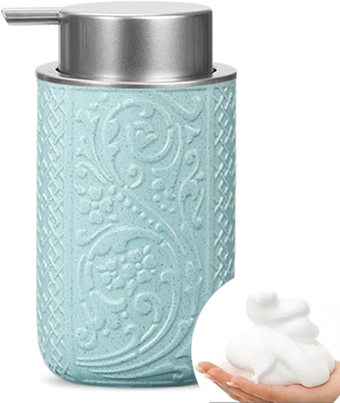 Ceramic Bathroom Foam Soap Dispenser with Silver Pump, Refillable Lotion Dispenser for Kitchen (Green)