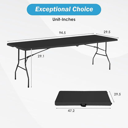 PayLessHere Folding Table Plastic Picnic Table for Parties Wedding Camping Office with Carrying Handle (Black, 8 FT)