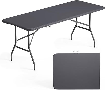 FDW 6 FT Folding Table, Portable Plastic Table with Carrying Handle Perfect for Indoor, Outdoor, Party, Dining, Wedding, Events, Camping, Grey