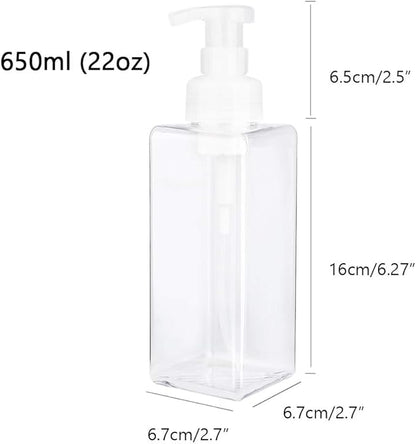 UUJOLY Foaming Soap Dispenser 650ml (22oz) Refillable Plastic Pump Bottle for Liquid Soap, Shampoo, Body Wash (2 Pcs) (Clear)