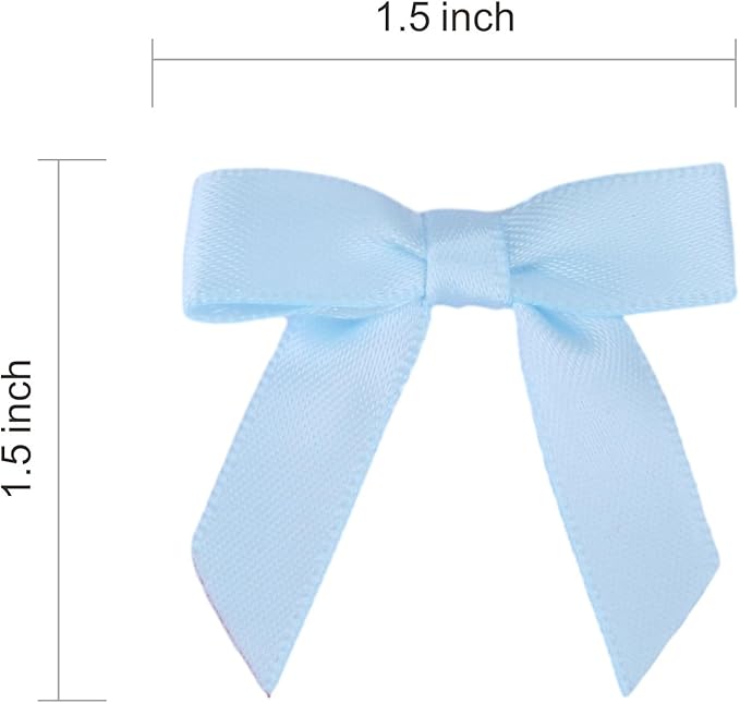 Meseey 100 Pcs 1.5 Inches Premade Craft Bows Self Adhesive Baby Blue Satin Ribbon Bows for Treat Bags Gift Wrapping Basket Wedding Baby Shower Brithday Party (Baby Blue)