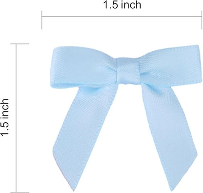 Meseey 100 Pcs 1.5 Inches Premade Craft Bows Self Adhesive Baby Blue Satin Ribbon Bows for Treat Bags Gift Wrapping Basket Wedding Baby Shower Brithday Party (Baby Blue)