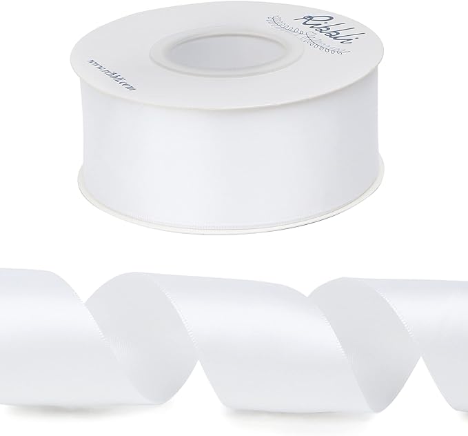 Ribbli White Double Faced Satin Ribbon,1-1/2” x Continuous 25 Yards,Use for Bows Bouquet,Gift Wrapping,Wedding,Floral Arrangement