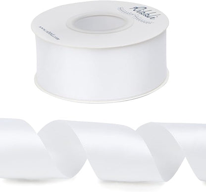 Ribbli White Double Faced Satin Ribbon,1-1/2” x Continuous 25 Yards,Use for Bows Bouquet,Gift Wrapping,Wedding,Floral Arrangement
