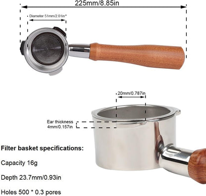51mm Bottomless Portafilter 3 Ears Compatible with Casabrews CM5418 and 3700 Series, with Stainless Steel Double Shot Capacity Cup Filter Basket