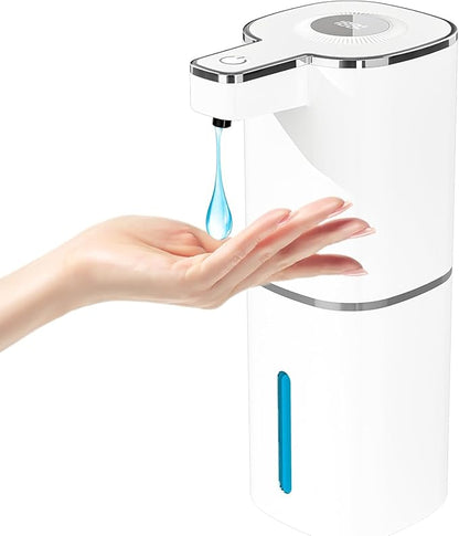 Automatic Liquid Soap Dispenser, Touchless Rechargeable Hand Soap Dispenser, 4 Adjustable Levels, 1200mAh Battery, Large Display, for Kitchen & Bathroom (White, Liquid)