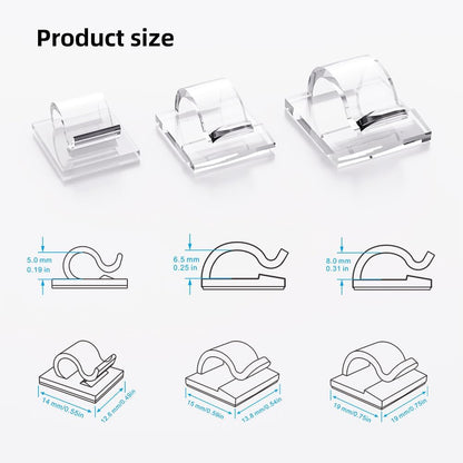 100 PCS Cable Clips Cord Organizer (Small, Medium,Large),Wire Holder for Cable Management, Outdoor Light Clips Light Hooks for LED String,Car Dash Cam, Extension Cord (Clear)