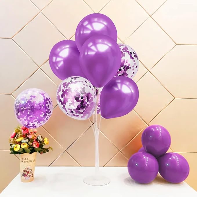 ZJDHPTY Purple Party Decorations,4 Set Balloon Stand with Pump and Purple Balloons for Birthday Mother's Day Wedding Anniversary Halloween New Year Graduation Decorations 2026