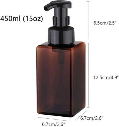 UUJOLY Foaming Soap Dispenser, 450ml (15oz) Refillable Pump Bottle Plastic for Liquid Soap, Shampoo, Body Wash (2 Pcs) (Amber)
