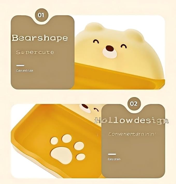 1 Piece Children's soap Box, Suitable for Shower, Bathroom, Kitchen, Bathtub, Cartoon soap Box, no Need to Punch Installation (Yellow)