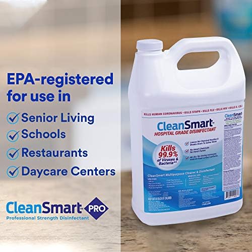 CleanSmart Hospital Grade Disinfectant, Kills 99.9% of Viruses and Bacteria, Hypochlorous Acid Technology, EPA Registered, 1 Gallon (HOCL)
