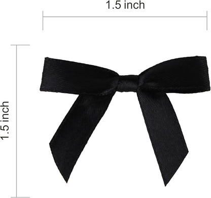 Meseey 100 Pcs 1.5 Inches Premade Craft Bows Self Adhesive Black Satin Ribbon Bows for Treat Bags Gift Wrapping Basket Wedding Baby Shower Brithday Party(Black)