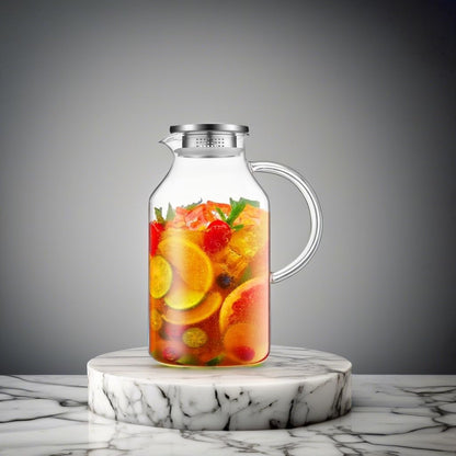 3 Liter 101 oz Glass Pitcher with Lid and Spout, Bivvclaz Glass Water Pitcher for Fridge, Glass Carafe for Hot/Cold Water, Iced Tea Pitcher