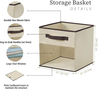DECOMOMO Storage Cubes, 13 inch Cube Storage Bins with Window, Fabric Organizer Bins (13" / 6pcs, Beige)