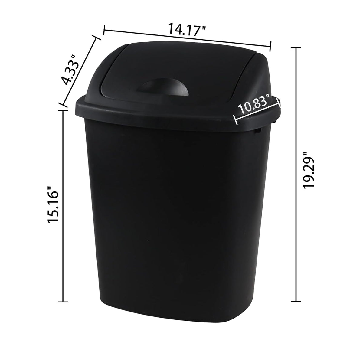 Bringer 6 Gallon Swing Top Trash Can, Plastic Garbage Can with Swing-Lid, Black, 4-Pack