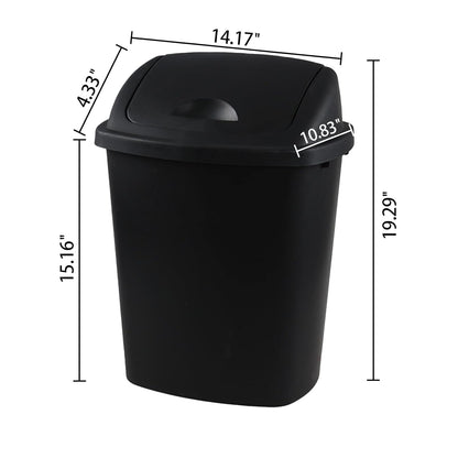 Bringer 6 Gallon Swing Top Trash Can, Plastic Garbage Can with Swing-Lid, Black, 4-Pack
