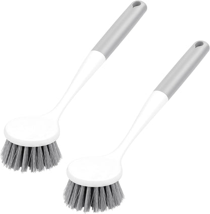 2 Pack Kitchen Scrub Brushes for Cleaning Dish Brush with Handle for Pans, Pots, Kitchen Sink Cleaning Scrub Brushes (PP Plastic)