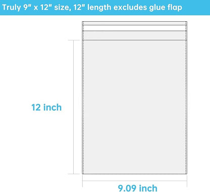 Self Sealing Cellophane Bags, Clear Bags for Packaging Watercolor Paper, 9x12 in, 100 Pcs