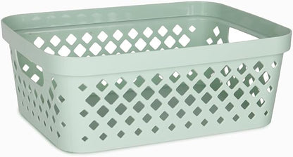 Glad Plastic Storage Basket Set, Value Pack of 6 | Open Storage Bins for Shelves, Bathroom, Pantry, Closet | Nesting Organizer Boxes with Handles, 2 Gallon, Sage