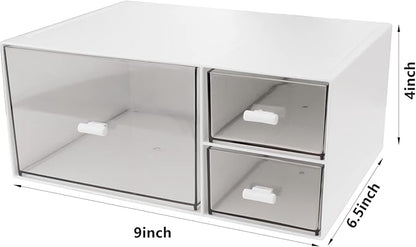 Desk Organizer Stackable Storage Drawers with 3 Compartments Stackable Drawers Great for Desk Storage, Makeup Storage Bathroom Organization Accessories Etc (White)