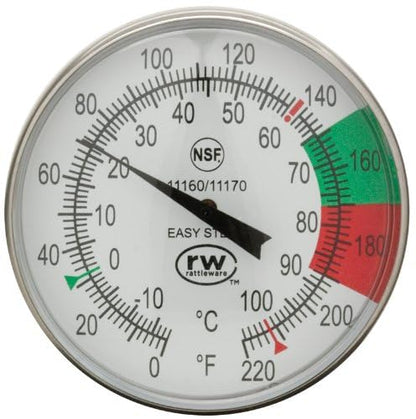 Rattleware 5-Inch Dial Thermometer Kit, Stainless Steel Easy Steam Probe with 1.75-Inch Dial NSF Approved Calibration Tool and Adjustable Clip for