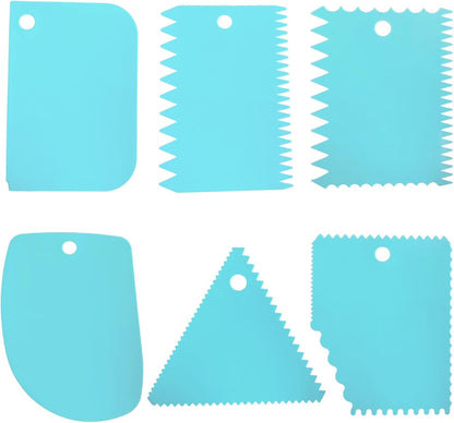 6pcs Cake Scraper Decorating Comb and Icing Smoother Reusable Bread Cream Pizza Cutter-Blue