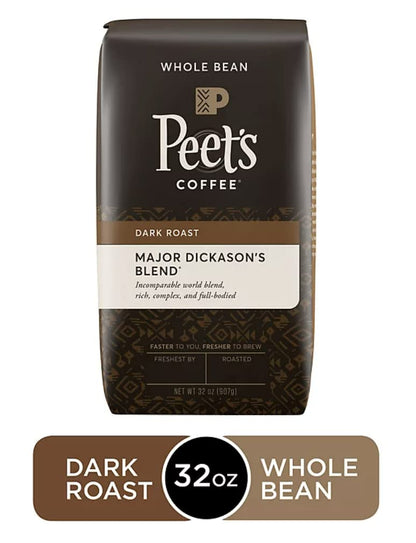 Peet's Coffee, Major Dickason's Blend, Dark Roast, Whole Bean 32oz (2 Pack)
