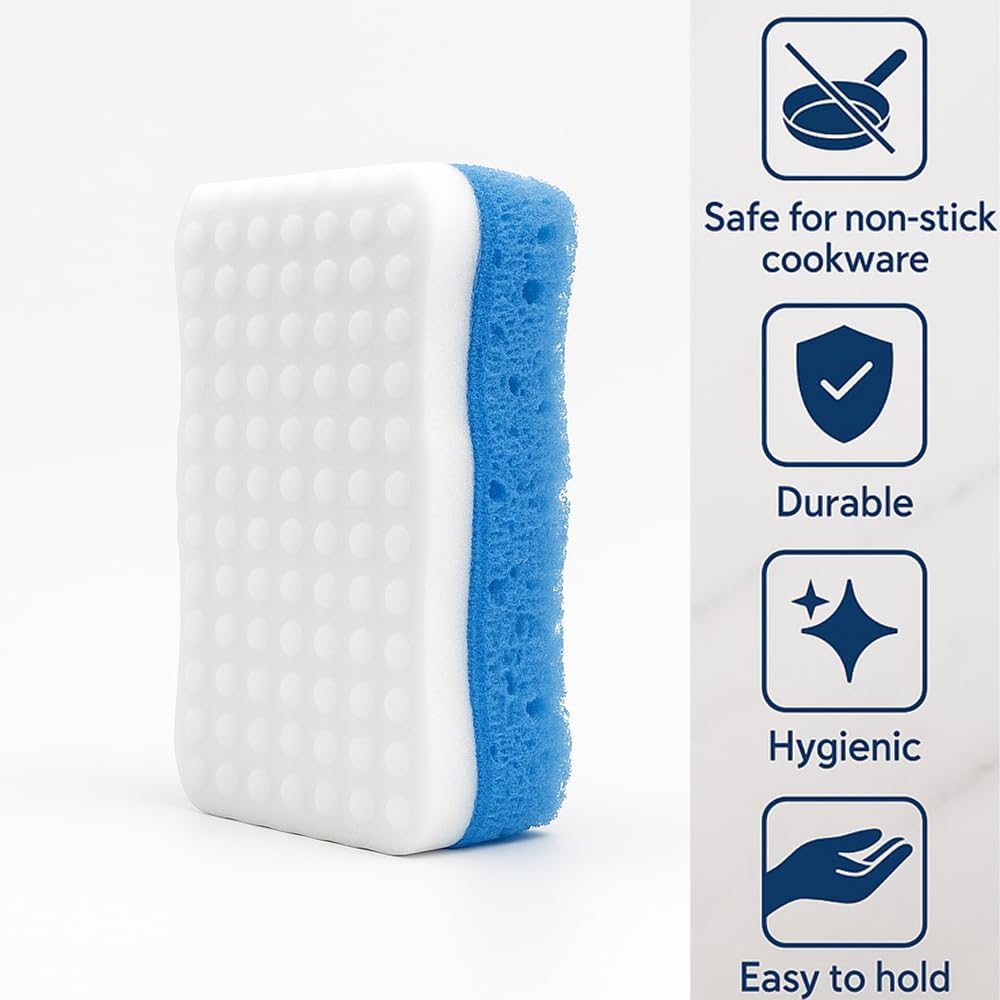 Ampang Wave-Shaped Scrub Sponges for Kitchen Cleaning - Nano Sponge & High-Foam Seaweed Cotton, Non-Scratch, Dishwasher Safe, Ideal for Washing Dishes & Daily Household Tasks (5, Blue)