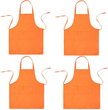 Bringsine 4 Pack Bib Chef Apron - Unisex Aprons with 2 Pockets,Machine Washable Aprons for Men and Women,Kitchen Resistant Cooking BBQ Aprons Bulk(Orange)