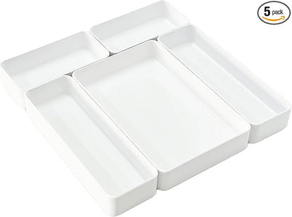 RAUVOLFIA Plastic Drawer Organizers Set, 3-Size Versatile Bathroom and Vanity Drawer Organizer Trays, Storage Bins for Makeup, Bedroom, Kitchen Gadgets Utensils and Office