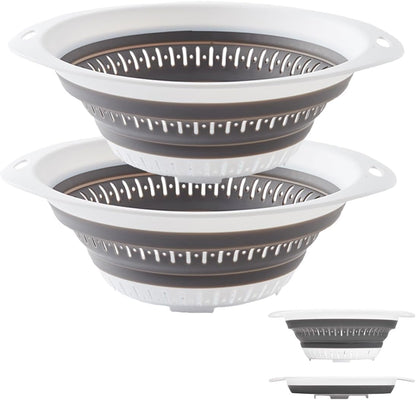 Collapsible Colander and Strainer,Silicone Strainer Colanders & Food Strainers,for Vegetable and Fruit, Kitchen Essentials (2, White, 2.5L+2.5L)