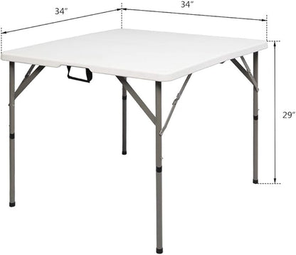 Outvita Plastics Folding Table Height Adjustable Indoor Outdoor Square Picnic Table with Carry Handle, Lock for Camping, Party, Picnic, BBQ White