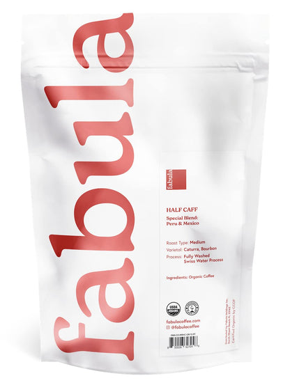 Fabula Coffee Half-Caff Medium Roast Freshly Ground - Organic - Low Acid - Single Origin - Non-GMO - Mold Free - 12 Ounces …