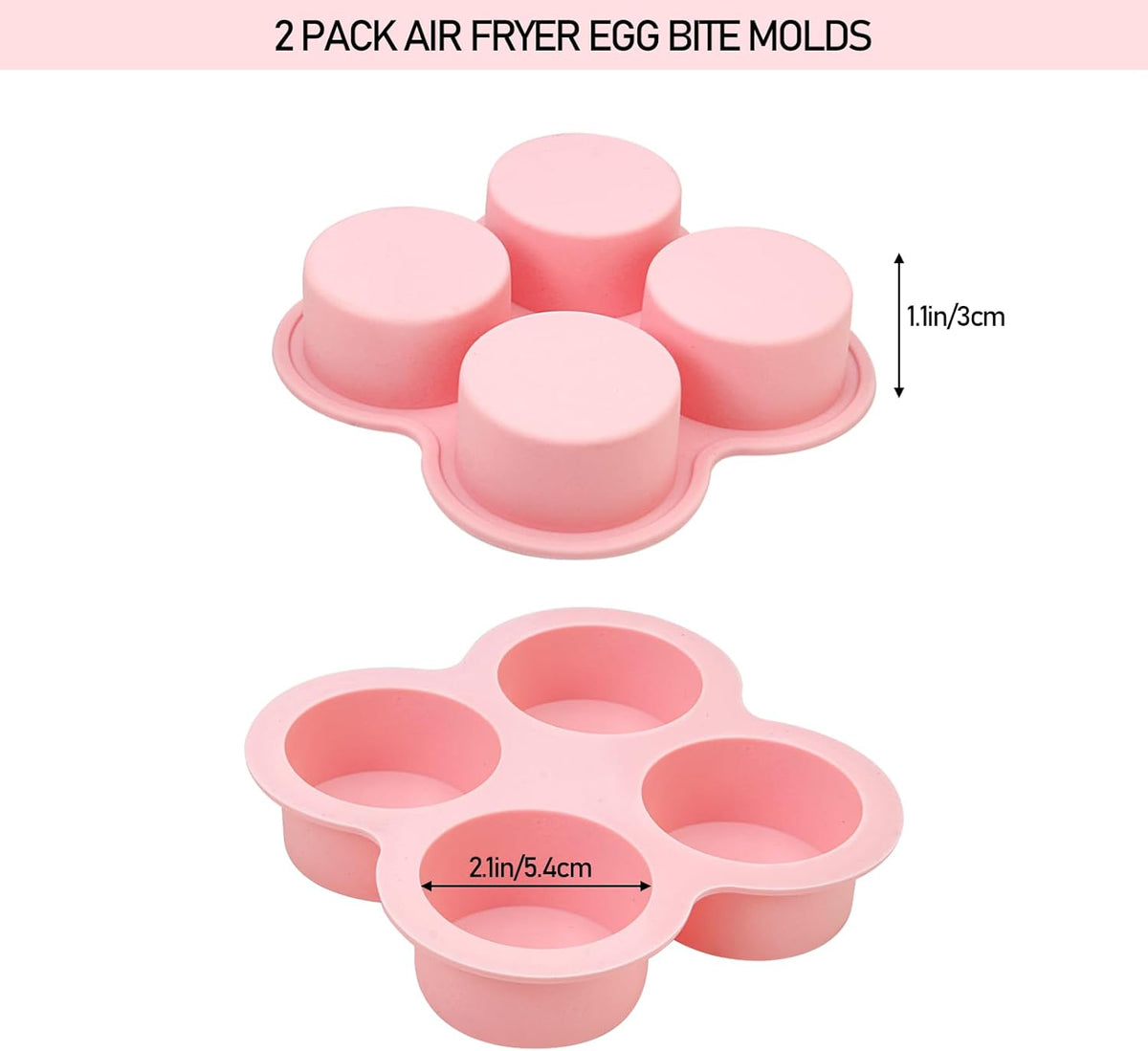 Huikangsheng 2 Pack Air Fryer Egg Bite Molds, 4-Cup Silicone Mini Round Muffin Pans for Oven, Air Fryer & Pot, Reusable Non-Stick Baking Molds (Pink)