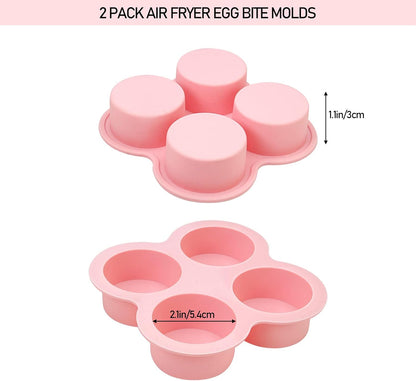Huikangsheng 2 Pack Air Fryer Egg Bite Molds, 4-Cup Silicone Mini Round Muffin Pans for Oven, Air Fryer & Pot, Reusable Non-Stick Baking Molds (Pink)